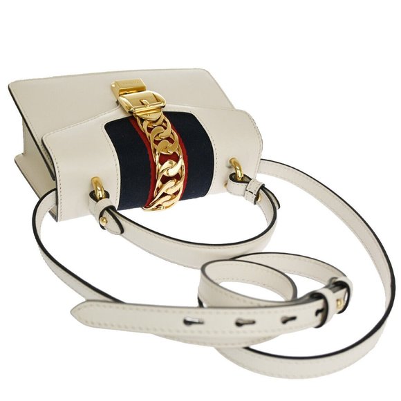 GUCCI Logo Sylvie 2Way Mini Shoulder Hand Bag Leather White Italy 660RJ172 - Picture 6 of 16